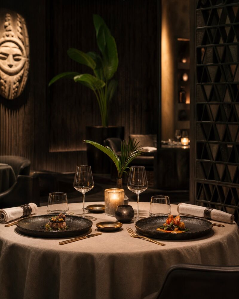 An intimate fine dining table prepared for two